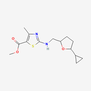 molecular formula C14H20N2O3S B7309811 Methyl 2-[(5-cyclopropyloxolan-2-yl)methylamino]-4-methyl-1,3-thiazole-5-carboxylate 