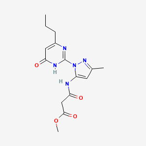 molecular formula C15H19N5O4 B7310090 methyl 3-[[5-methyl-2-(6-oxo-4-propyl-1H-pyrimidin-2-yl)pyrazol-3-yl]amino]-3-oxopropanoate 