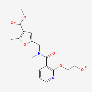 molecular formula C17H20N2O6 B7310349 Methyl 5-[[[2-(2-hydroxyethoxy)pyridine-3-carbonyl]-methylamino]methyl]-2-methylfuran-3-carboxylate 