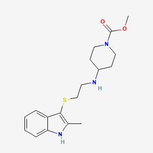 molecular formula C18H25N3O2S B7310606 methyl 4-[2-[(2-methyl-1H-indol-3-yl)sulfanyl]ethylamino]piperidine-1-carboxylate 