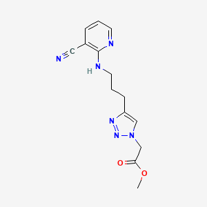 molecular formula C14H16N6O2 B7311080 Methyl 2-[4-[3-[(3-cyanopyridin-2-yl)amino]propyl]triazol-1-yl]acetate 