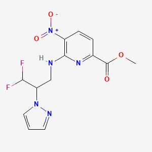 molecular formula C13H13F2N5O4 B7311243 Methyl 6-[(3,3-difluoro-2-pyrazol-1-ylpropyl)amino]-5-nitropyridine-2-carboxylate 