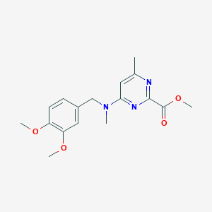 molecular formula C17H21N3O4 B7311347 Methyl 4-[(3,4-dimethoxyphenyl)methyl-methylamino]-6-methylpyrimidine-2-carboxylate 