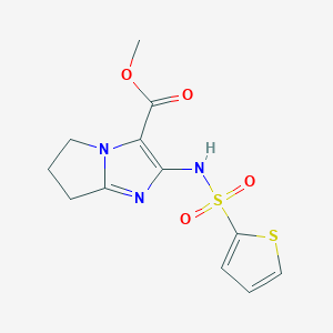 molecular formula C12H13N3O4S2 B7311425 methyl 2-(thiophen-2-ylsulfonylamino)-6,7-dihydro-5H-pyrrolo[1,2-a]imidazole-3-carboxylate 