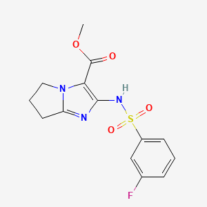 molecular formula C14H14FN3O4S B7311427 methyl 2-[(3-fluorophenyl)sulfonylamino]-6,7-dihydro-5H-pyrrolo[1,2-a]imidazole-3-carboxylate 