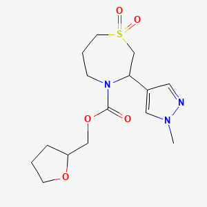 molecular formula C15H23N3O5S B7312291 Oxolan-2-ylmethyl 3-(1-methylpyrazol-4-yl)-1,1-dioxo-1,4-thiazepane-4-carboxylate 