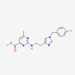 molecular formula C19H20ClN5O2 B7312360 Methyl 2-[2-[1-[(4-chlorophenyl)methyl]imidazol-4-yl]ethylamino]-6-methylpyrimidine-4-carboxylate 