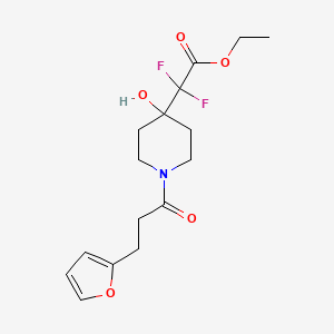 molecular formula C16H21F2NO5 B7312760 Ethyl 2,2-difluoro-2-[1-[3-(furan-2-yl)propanoyl]-4-hydroxypiperidin-4-yl]acetate 