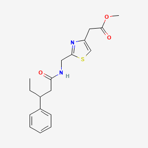 molecular formula C18H22N2O3S B7312797 Methyl 2-[2-[(3-phenylpentanoylamino)methyl]-1,3-thiazol-4-yl]acetate 