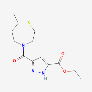 molecular formula C13H19N3O3S B7312860 ethyl 3-(7-methyl-1,4-thiazepane-4-carbonyl)-1H-pyrazole-5-carboxylate 