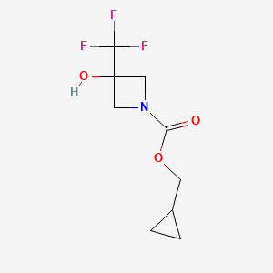 molecular formula C9H12F3NO3 B7313054 Cyclopropylmethyl 3-hydroxy-3-(trifluoromethyl)azetidine-1-carboxylate 