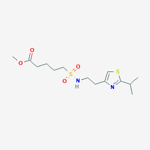 molecular formula C14H24N2O4S2 B7313215 Methyl 5-[2-(2-propan-2-yl-1,3-thiazol-4-yl)ethylsulfamoyl]pentanoate 