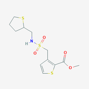 molecular formula C12H17NO4S3 B7313265 Methyl 3-(thiolan-2-ylmethylsulfamoylmethyl)thiophene-2-carboxylate 