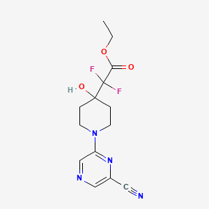 molecular formula C14H16F2N4O3 B7313413 Ethyl 2-[1-(6-cyanopyrazin-2-yl)-4-hydroxypiperidin-4-yl]-2,2-difluoroacetate 