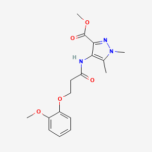 molecular formula C17H21N3O5 B7315650 Methyl 4-[3-(2-methoxyphenoxy)propanoylamino]-1,5-dimethylpyrazole-3-carboxylate 