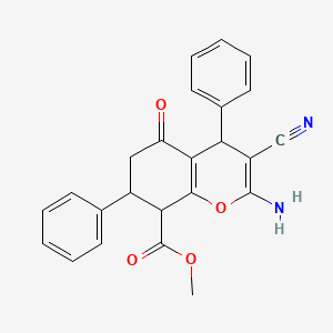 molecular formula C24H20N2O4 B7316654 Methyl 2-amino-3-cyano-5-oxo-4,7-diphenyl-4,6,7,8-tetrahydrochromene-8-carboxylate 