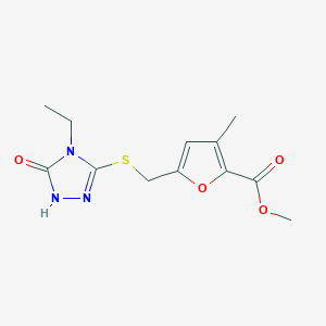 molecular formula C12H15N3O4S B7318165 methyl 5-[(4-ethyl-5-oxo-1H-1,2,4-triazol-3-yl)sulfanylmethyl]-3-methylfuran-2-carboxylate 