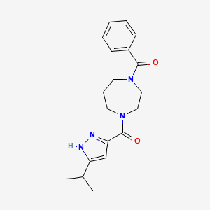 molecular formula C19H24N4O2 B7321507 phenyl-[4-(5-propan-2-yl-1H-pyrazole-3-carbonyl)-1,4-diazepan-1-yl]methanone 