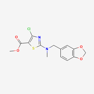 molecular formula C14H13ClN2O4S B7325090 Methyl 2-[1,3-benzodioxol-5-ylmethyl(methyl)amino]-4-chloro-1,3-thiazole-5-carboxylate 