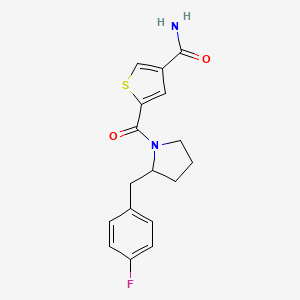 5-[2-[(4-Fluorophenyl)methyl]pyrrolidine-1-carbonyl]thiophene-3-carboxamide