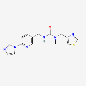 molecular formula C15H16N6OS B7326622 3-[(6-Imidazol-1-ylpyridin-3-yl)methyl]-1-methyl-1-(1,3-thiazol-4-ylmethyl)urea 