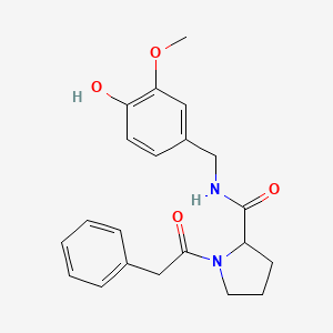 molecular formula C21H24N2O4 B7326709 N-[(4-hydroxy-3-methoxyphenyl)methyl]-1-(2-phenylacetyl)pyrrolidine-2-carboxamide 