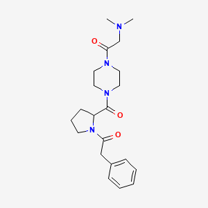 molecular formula C21H30N4O3 B7326719 1-[2-[4-[2-(Dimethylamino)acetyl]piperazine-1-carbonyl]pyrrolidin-1-yl]-2-phenylethanone 