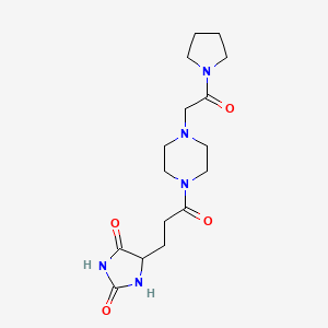 molecular formula C16H25N5O4 B7326730 5-[3-Oxo-3-[4-(2-oxo-2-pyrrolidin-1-ylethyl)piperazin-1-yl]propyl]imidazolidine-2,4-dione 