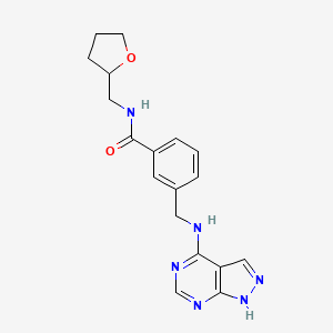 molecular formula C18H20N6O2 B7326739 N-(oxolan-2-ylmethyl)-3-[(1H-pyrazolo[3,4-d]pyrimidin-4-ylamino)methyl]benzamide 