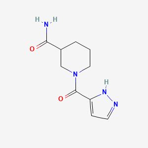 molecular formula C10H14N4O2 B7326754 1-(1H-pyrazole-5-carbonyl)piperidine-3-carboxamide 