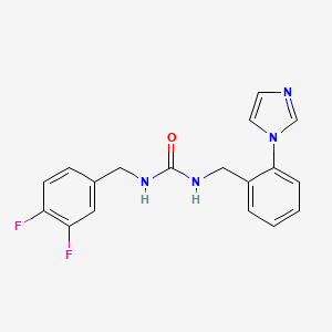 molecular formula C18H16F2N4O B7326758 1-[(3,4-Difluorophenyl)methyl]-3-[(2-imidazol-1-ylphenyl)methyl]urea 