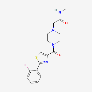 molecular formula C17H19FN4O2S B7326828 2-[4-[2-(2-fluorophenyl)-1,3-thiazole-4-carbonyl]piperazin-1-yl]-N-methylacetamide 