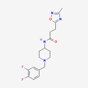 molecular formula C18H22F2N4O2 B7326889 N-[1-[(3,4-difluorophenyl)methyl]piperidin-4-yl]-3-(3-methyl-1,2,4-oxadiazol-5-yl)propanamide 