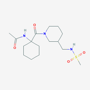 molecular formula C16H29N3O4S B7326891 N-[1-[3-(methanesulfonamidomethyl)piperidine-1-carbonyl]cyclohexyl]acetamide 