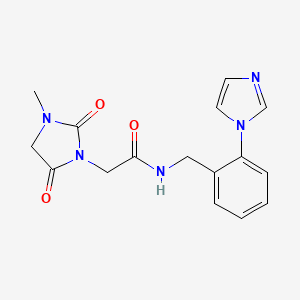 molecular formula C16H17N5O3 B7326910 N-[(2-imidazol-1-ylphenyl)methyl]-2-(3-methyl-2,5-dioxoimidazolidin-1-yl)acetamide 