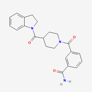 molecular formula C22H23N3O3 B7326994 3-[4-(2,3-Dihydroindole-1-carbonyl)piperidine-1-carbonyl]benzamide 