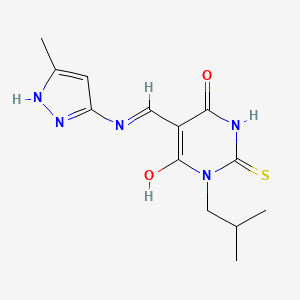 6-hydroxy-1-(2-methylpropyl)-5-[(5-methyl-1H-pyrazol-3-yl)iminomethyl]-2-sulfanylidenepyrimidin-4-one