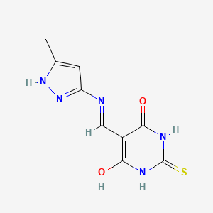 6-hydroxy-5-[(5-methyl-1H-pyrazol-3-yl)iminomethyl]-2-sulfanylidene-1H-pyrimidin-4-one