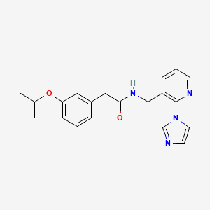 molecular formula C20H22N4O2 B7327082 N-[(2-imidazol-1-ylpyridin-3-yl)methyl]-2-(3-propan-2-yloxyphenyl)acetamide 