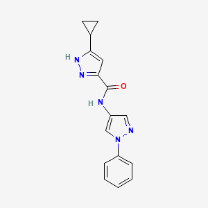 molecular formula C16H15N5O B7327124 5-cyclopropyl-N-(1-phenylpyrazol-4-yl)-1H-pyrazole-3-carboxamide 