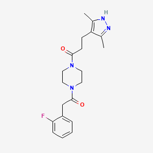 3-(3,5-dimethyl-1H-pyrazol-4-yl)-1-[4-[2-(2-fluorophenyl)acetyl]piperazin-1-yl]propan-1-one