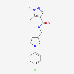 molecular formula C17H21ClN4O B7327221 N-[[1-(4-chlorophenyl)pyrrolidin-3-yl]methyl]-1,5-dimethylpyrazole-4-carboxamide 