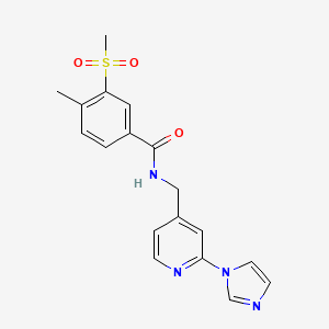 molecular formula C18H18N4O3S B7327330 N-[(2-imidazol-1-ylpyridin-4-yl)methyl]-4-methyl-3-methylsulfonylbenzamide 