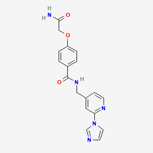 molecular formula C18H17N5O3 B7327362 4-(2-amino-2-oxoethoxy)-N-[(2-imidazol-1-ylpyridin-4-yl)methyl]benzamide 