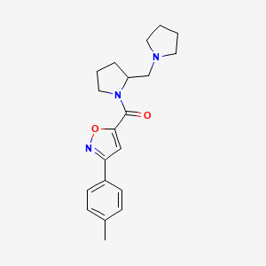 molecular formula C20H25N3O2 B7327367 [3-(4-Methylphenyl)-1,2-oxazol-5-yl]-[2-(pyrrolidin-1-ylmethyl)pyrrolidin-1-yl]methanone 