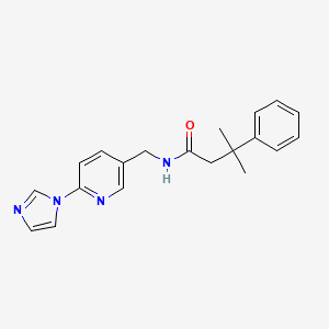 molecular formula C20H22N4O B7327384 N-[(6-imidazol-1-ylpyridin-3-yl)methyl]-3-methyl-3-phenylbutanamide 