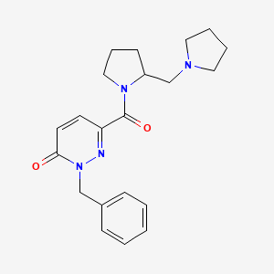 molecular formula C21H26N4O2 B7327399 2-Benzyl-6-[2-(pyrrolidin-1-ylmethyl)pyrrolidine-1-carbonyl]pyridazin-3-one 