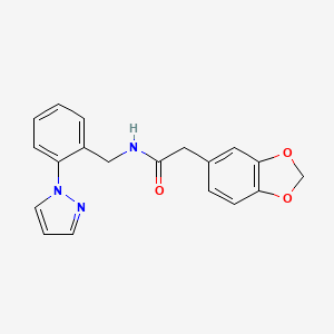 molecular formula C19H17N3O3 B7327467 2-(1,3-benzodioxol-5-yl)-N-[(2-pyrazol-1-ylphenyl)methyl]acetamide 