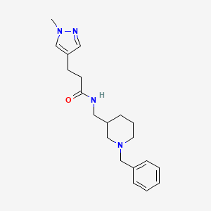 molecular formula C20H28N4O B7327475 N-[(1-benzylpiperidin-3-yl)methyl]-3-(1-methylpyrazol-4-yl)propanamide 