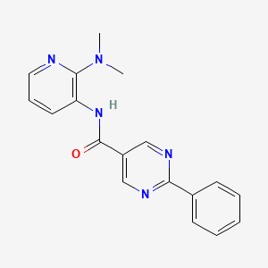 molecular formula C18H17N5O B7327619 N-[2-(dimethylamino)pyridin-3-yl]-2-phenylpyrimidine-5-carboxamide 